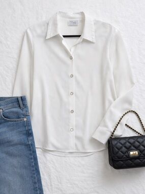 Zacks White Button Front Blouse Size 16 Textured Collar Office Top